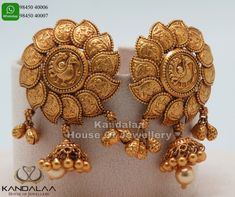 Kasu Studs Gold, Nakshi Studs, Antique Earrings Studs, Antique Haram, Lightweight Jewellery, Ear Tops, Gold Haram, Jhumka Designs