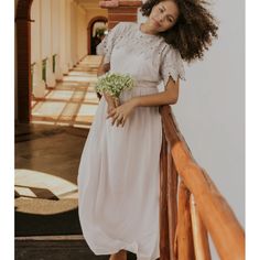 Long Gray Dress With Lined Lace Sleeves Modest Flowy Dress For Garden Party, Elegant Short Sleeve Chiffon Dress For Brunch, Flowy Skirt Dress For Wedding Guest, Flowy Short Sleeve Maxi Dress For Wedding Guest, Flowy Midi Dress For Wedding Guest, Spring Wedding Guest Maxi Dress With Short Sleeves, Spring Bridesmaid Midi Chiffon Dress, Spring Bridesmaid Chiffon Dress With Flowy Skirt, Spring Wedding Guest Chiffon Maxi Dress