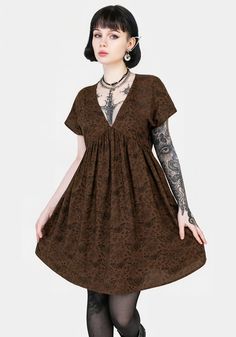 Rosamoth Mini Smock Dress Denim Gift, Alternative Outfits, Brown Floral, Smock Dress