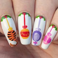 Unicorn Nails Designs, Disney Nail Designs, Disney Inspired Nails, Nail Art Halloween, Winnie The Pooh Christmas