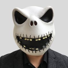 PRICES MAY VARY. Latex mask:100% latex mask, soft and comfortable to wear. Size:one size fits a variety of head shapes, don't worry about not fitting Design:the eyes have holes, you can see the outside, the nose and mouth are open, you can breathe freely without being stuffy for a long time Jack skeleton costume:White Jack skull, there are two styles, one with an open mouth, which looks sinister, and one with a closed mouth. Either style is a good choice Jack Skeleton Skellington Mask:Skull Barr Jack Skellington Mask, Jack Costume, Jack Skellington Cosplay, Mask Movie, Nightmare Before Christmas Costume, Sans Papyrus, Funny Cosplay, Halloween Suits, Creepy Halloween Makeup