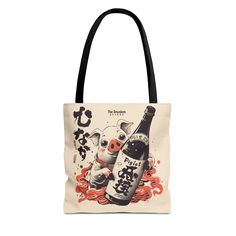 A versatile and durable tote bag featuring 'The Drunken Piglet' illustration inspired by Japanese prints. This trendy accessory adds a touch of artistic vibe to your daily life and can be used for shopping, work, or leisure. Perfect for art lovers and those who appreciate unique designs. Ideal for gifting on birthdays, holidays, or special occasions. Product features - 100% Polyester body for strength and quick drying - Reinforced stitching on handles for durability - Boxed corners for extra room - 5 color handle options available Care instructions - Remove all items from the bag before cleaning. Suggested to pretreat visible stains with stain remover. Mix warm water with laundry detergent and clean the bag with terry washcloth or a soft bristle brush. Let the bag air dry. Graphic Print Tote Shoulder Bag As Gift, Artwork Tote Bag As A Gift, Artwork Tote Bags As Gift, Soft Bristle Brush, Trendy Accessories, Japanese Prints, Weekender Bag, Canvas Tote, Lovers Art