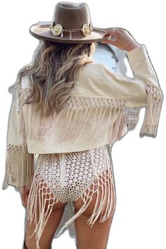 Summer Cotton Fringe Outerwear, Beige Tasseled Outerwear For Spring, Beige Tasseled Spring Outerwear, Summer Long Sleeve Outerwear With Fringe, Macrame Fringe, Collar Model, Recycled Denim, Metal Buttons, Western Wear