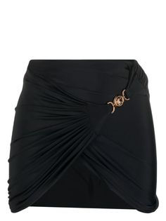 Versace Medusa Wrap Skirt - Farfetch Ruched Mini Skirt For Evening, Draped Mini Skirt For Night Out, Elegant Black Swim Skirt For Party, Versace Skirt, Black Medusa, Pareo Skirt, Sea Clothes, Estilo Real, Wrap Mini Skirt