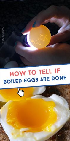 an egg is being boiled on a piece of bread with the words how to tell if boiled eggs are done