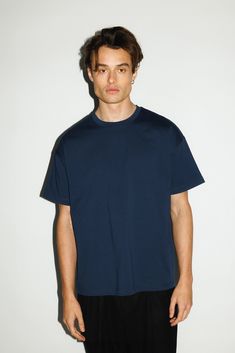 The perfect T-Shirt, handsomely tailored for an All-American 90s appeal. With slightly dropped shoulders, mid-bicep sleeve and a relaxed fit, this classic T drapes loosely over the body for an effortless ease. Not a typical, multi-pack T-shirt, the Eames is constructed from a super smooth, heavyweight supima cotton mad A Typical, Men Fits, Men's Wardrobe, Supima Cotton, The Body, New Product, Relaxed Fit, Wardrobe, Navy