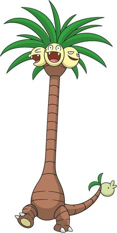 a cartoon palm tree with two faces on it's head and one eye open