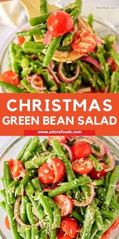 christmas green bean salad with tomatoes and onions