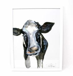 Simple and cute cow print perfect for any gallery wall or room in your home! Inspired by days at the farm, and long road trips through pasture land that made me fall in love with how cute cows are!   - Printed on 110 weight paper  - Easily Framable size (11x14)  - Ships in 1-3 business days Goat Paintings, Cute Cow Print, Cow Art Print, Rachel Brown, Cute Cow, Cow Art, Long Road