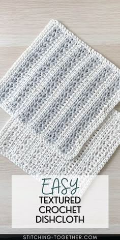 an easy crochet dishcloth is shown with the text, easy textured croche