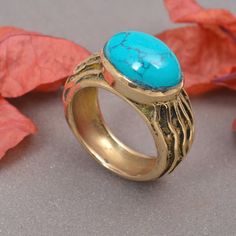 "turquoise ring, gemstone ring, Handmade Ring, 18k gold Ring, Vintage Ring, turquoise jewelry, Ring for women, boho ring, Unique Ring Material :- Brass, Sterling Silver Gemstone :- Turquoise ❥ Add this beautiful one little thing of galactic shine to make you feel unique and to transform your lives. Perfect for any kind of outfit and every occasion. ❥ Customers satisfaction is our biggest priority, please contact us with any questions/queries for future or existing orders, and we will do our best to make sure you are happy with your order. ❥Please make sure to add the correct address during check out. You can return your purchased item within 15 days after successful delivery. We offer a 100% \"Money Back Guarantee\" if you are not satisfied with your purchase. Return charges will be paid b Turquoise Gemstone Brass Jewelry, Heirloom Gold Turquoise Gemstone Ring, Brass Ring With Natural Stones, Turquoise Brass Spiritual Jewelry, Gold Bohemian Turquoise Open Ring, Bohemian Gold Turquoise Open Ring, Bohemian Yellow Gold Open Ring, Artisan Gold Turquoise Ring, Handmade Turquoise Bohemian Promise Ring