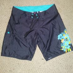 New Swimming Trunks, Black With Floral Decals, Aqua Waistband, Nwt, Size Small, Nwot. Floral Decal, Swimming Trunks, Fame Dr, Swim Trunks, Womens Swim, Black Blue, Blue Black, Swimming, Floral