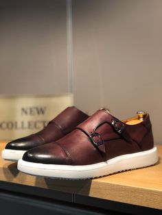 Sardinelli Eva Sole Double Buckle Monk Shoes Burgundy-baagr.myshopify.com-shoes2-BOJONI Nick Shoes, Tennis Shoe Heels, Mens Traditional Wear, Monk Shoes, Cap Toe Shoes, Black Nike Shoes, Claret Red, Burgundy Shoes, Sport Shoes Women