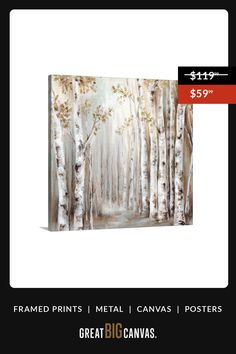 a painting with white trees on it and the price is $ 599 for each piece