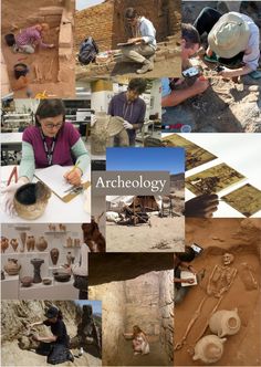 a collage of photos with people working on pottery and other things in the background