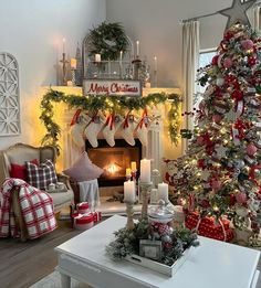 a decorated christmas tree in a living room