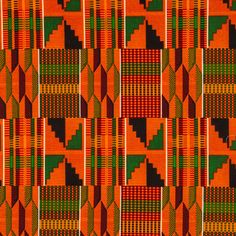 Add bright, fun colors and patterns to your crafts! Orange Patterned Kente Fabric is a traditional looking kente fabric that boasts a bright orange color with darker geometrical, traditional designs. Use it to create bold garments and crafts!     Details:   Width: 43" - 44"  Weight: Very Lightweight  Country Of Origin: India  Content: 100% Cotton  Care: Machine Wash, Cold; Use Mild Soap, No Detergent; Fluff Or Delicate Cycle, Low Heat. Do Not Bleach.  Flammability Note: Not For Sleepwear      Av Kente Pattern Design, Ashanti Style, Kente Cloth Patterns, Weaving Samples, Urban Graphics, Yard Accessories, African Textiles Patterns, Kente Fabric, Kente Print