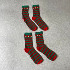 Comes With 2 Pairs Brand New Just Washed One Size Fits All Christmas Holiday Funny Novelty Socks Elf Socks Design Red & Green Colors 97% Polyester, 1% Spandex, 2% Other Fiber Exclusive Of Elastic Elf Socks, Socks Design, All Christmas, Novelty Socks, Designer Socks, Crew Socks, Hosiery, One Size Fits All, Bootie