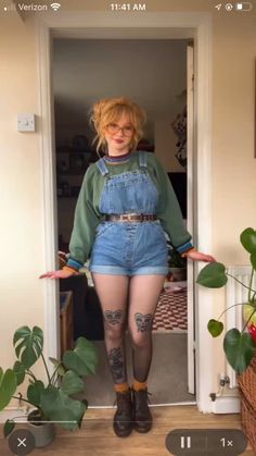 Indie Style Outfits Women, Overalls Autumn Outfit, Doc Martens And Tights Outfit, Alternative Style Plus Size, Cute Bakery Outfits, Fall Bandana Outfits, Garden Clothes Aesthetic, Cottagecore Plus Size Outfit, Cottagecore Shorts Outfit