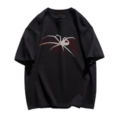 Dress to impress in this stylish Dark Daring Spider Print T-Shirt, crafted with fine-gauge lightweight fabric for a luxuriously comfortable feel and featuring a unique contemporary vermifuge print on its exterior. A statement piece that will elevate any casual ensemble, the shirt is sure to exude sophistication and exclusivity. Features: -100% Cotton -Crew Neckline -Dropped Shoulder -Spider Web -Spider -Letter -Super Soft Fabric -Regular fit -Unisex style Black T-shirt With Graffiti Print For Spring, Black Graffiti Print T-shirt For Spring, Spring Black T-shirt With Graffiti Print, Black Printed Cotton T-shirt, Casual Black Printed Tops, Black Printed Crew Neck Top, Black Graphic Design Shirt For Spring, Black Printed Short Sleeve T-shirt, Black Short Sleeve Printed T-shirt