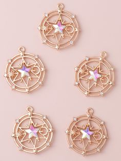 10pcs/pack Stylish Circular Hollow Out Six-pointed Star Shaped Alloy Diy Earring Bracelet Pendant Accessories Neon    Zinc Alloy  Jewelry Bases,Earrings Findings   Jewelry Making, size features are:Bust: ,Length: ,Sleeve Length: Four Pointed Star, Handmade Gifts For Friends, Green Charms, Anime Jewelry, Pink Collar, Jewelry Making Charms, Accessories Diy Jewelry, Earring Findings, Summer Jewelry