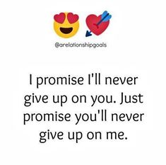 two emoticions saying i'm never give up on you just promise you'll never give up on me