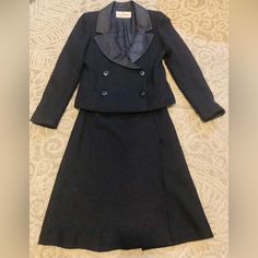 Beautiful Black Wool Set.Size 6.Perfect Condition Elegant Winter Career Skirt Suit, Winter Black Fitted Skirt Suit, Fitted Black Skirt Suit For Winter, Classic Winter Skirt Suit For Career, Black Long Sleeve Skirt Suit For Formal Occasions, Formal Black Long Sleeve Skirt Suit, Winter Career Fitted Skirt Suit, Black Fall Business Skirt Suit, Black Fall Skirt Suit For Office