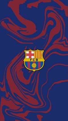 an image of a soccer team logo on a blue and red background with swirls