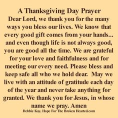 a thanksgiving prayer with the words dear lord, we thank you for the many ways