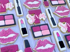 decorated cookies with lipstick and makeup on them for a bridal or baby shower party