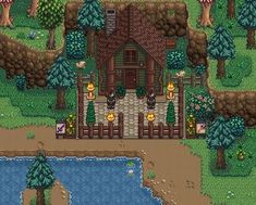 Stardew Valley Exterior Design, Stardew Valley Coop Interior, Stardew Farm Decoration, Stardew Valley Design Ideas, Stardew Valley Town Decoration, Stardew Valley Farm Decor, Stardew Decor Ideas