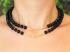 Onyx Chunky Necklace, Black Gemstone Beaded Multistrand Statement Layering Bib Necklace, Onyx Jewelry, Onyx Choker, Gift for Woman Big Jewelry Necklace, Multistrand Necklaces, Accessory Ideas, Onyx Jewelry, Onyx Necklace, Gift For Woman, Jade Jewelry, Necklace Black, Chunky Necklace