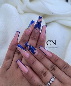 Blue Nails Acrylic Design Art Ideas, Blue Nails For Wedding, Blue Nails Design Ideas, Blue And Pink Nail Designs, Pink And Blue Nails Design, Acrylic Nail Designs Blue, Blue Coffin Nail Ideas, Baddie Nails Acrylic Blue, Blue Acrylic Nails Designs