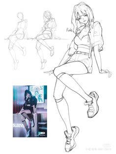 some sketches of people sitting and standing around