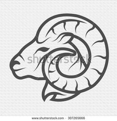 the head of a ram in a circular frame on a white background, with black lines