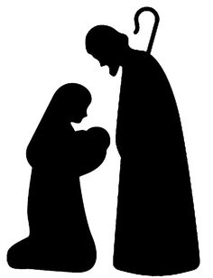 a black and white silhouette of a man kneeling next to a woman