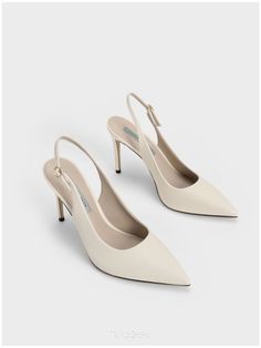 Charles And Keith Wedding Shoes, Shoes For Women Aesthetic Heels, Size 4 Heels, Stiletto Shoes Heels, Classic Pumps Heels, Classic White Heels, White Pointed Toe Heels, Cream Heels Outfit, Elegant Shoes Heels Classy