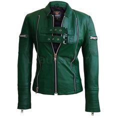 Fashionable Green Sheep Skin Genuine Leather Jacket with Rib Quilted Pads • Add an element of smoothness and luxury to your look with this leather jacket• There are also two zippers on the arms to add an attractive quality look to the jacket • Zippers at the sleeve ends allow you to tighten the sleeves• All the zippers used in the jacket are YKK, an internationally known reliable brand • With its superior design and an exceptional look, this jacket is definitely highly recommended • Wrap yourself in that total comfort when you wear this jacket made of natural sheep skin leather • The entire design is simple yet trendy enough to provide you with that extra edge of elegance • It is surely a great leather jacket which is simply too good to wear with variety of outfits Pink Biker Jacket, Leather Top Hat, Green Leather Jacket, Purple Leather Jacket, Leather Blazer Women, Green Leather Jackets, Blue Leather Jacket, Long Leather Coat, Leather Jacket With Hood