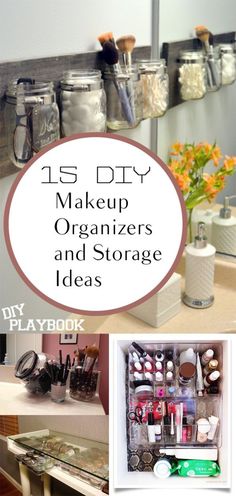 15 DIY Makeup Organizing ideas and storage options. Great ideas for storing and organizing your makeup. Diy Makeup Storage Organizers, Makeup Organization Bathroom, Diy Makeup Organizer, Rangement Makeup, Bathroom Organization Hacks, Organized Bathroom, Diy Makeup Storage, Diy Organizer, Makeup Organization Diy