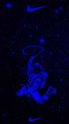 an astronaut floating in the air with a halo above his head and stars around him