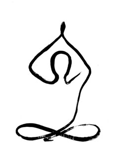 a black and white drawing of a person doing yoga with their hands in the air