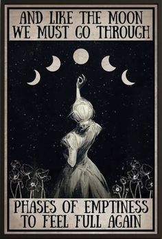 a poster with an image of a woman standing in front of the moon