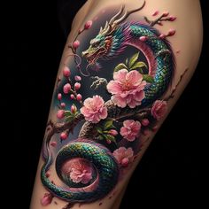 Chinese Dragon Floral Tattoo, Back Coverup Tattoos For Women, Dragon Forearm Tattoo Women, Japanese Dragon Leg Tattoo, Woman Dragon Tattoo, Dragon Sleeve Tattoo Women, Dragon Tattoos Women, Dragon Calf Tattoo, Pretty Dragon Tattoo