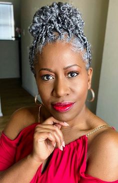 Grey Protective Hairstyles, Grey Hair Styles For Black Women Over 50, Crochet Braid Styles For Gray Hair, Gray Hair Protective Styles, Braided Curly Updo Black Women, Natural Grey Hair Styles For Black Women, Braids With Gray Hair Black Women, Twists On Natural Grey Hair, Crochet Braid Styles Grey Hair