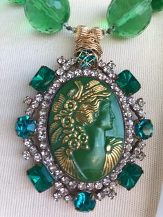 Green Antique Cameo hand knotted in green silk thread 20 mm | Etsy Czech Jewelry, Green Antique, Artisan Necklace, Cameo Pendant, Bohemian Design, Green Quartz, Special Jewelry, Green Silk, Silk Thread