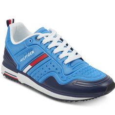 Tommy Hilfiger's Red Flag Track Sneaker Makes A Bold Statement With Bold Color And A Sporty Vibe, Whether You Wear It On Or Off The Track. Lace Up Sneakers With The Comfortable Padded Collar And Tangle Material Polyester Blue Color Size 9.5 New With Tag Blue Synthetic Sneakers With Perforations, Blue Synthetic Breathable Sneakers, Blue Perforated Sneakers For Spring, Blue Lace-up Sneakers, Blue Lace-up Sneakers With Rubber Sole, Blue Slip-on Sneakers With Perforations, Canvas Sneakers Men, Tommy Hilfiger Sneakers, Leather Sneakers Men