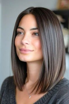 Bobs Shoulder Length, One Length Thick Hair, Lob Haircut Celebrities, Long Bob Haircuts Dark Brown, Dark Lob Haircut Straight, Jlo Haircuts, Medium Bob Hairstyles Dark Hair, Straight Across Short Haircut, Long Bob For Straight Fine Hair