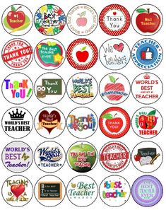 the back to school stickers are all in different colors and sizes, including apples