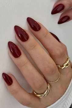 Dark Maroon Almond Nails, Burgundy Red Almond Nails, Wine Nails Almond Shape, Dark Cherry Almond Nails, Cranberry Red Nails Acrylic, Cherry Red Oval Nails, Short Dark Red Almond Nails, Almond Deep Red Nails