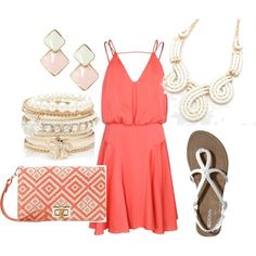 Coral Summer outfit Coral Summer Outfits, Coral Outfits, Shower Outfit For Guest, Baby Shower Outfit For Guest, Coral Outfit, Simple Studs, Shower Outfits, Outfit Wedding, Baby Shower Outfit